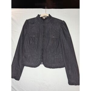 Kenar Black Denim Jackwt w/ruffle accent trim sz 10 elevated denim